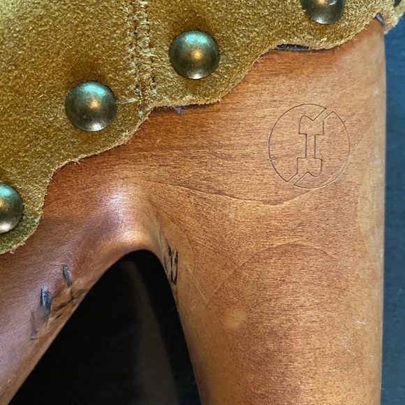 SOLD💔FLOGG mustard suede Demi wooden platform shoe 8.5 - Picture 5 of 11